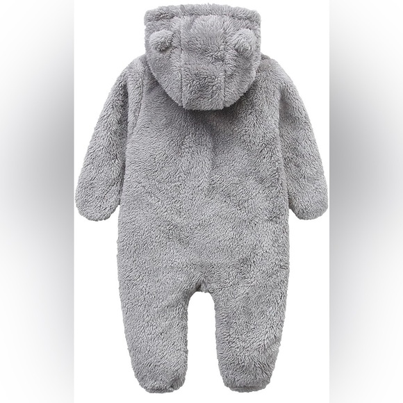 Baby snowsuit fleece lined onsie warm hooded romper - Picture 2 of 7